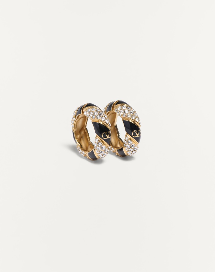 Valentino Handbags Orecchini Valentino Garavani Pas Plus In Metallo Smalto Perla E Cristalli Swarovski® Per Uomo In Oro/nero/crystal | Valentino IT