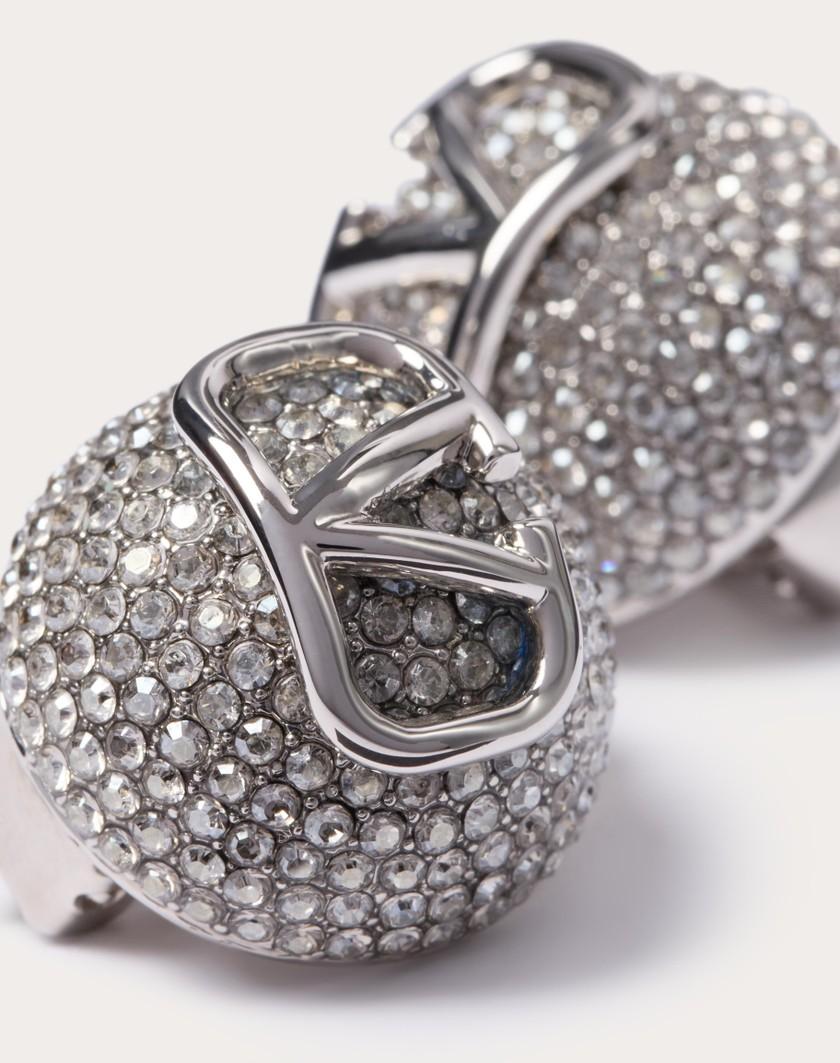 Valentino Handbags Orecchini Vlogo Signature In Metallo E Cristalli Swarovski® Per Donna In Palladio/crystal | Valentino IT