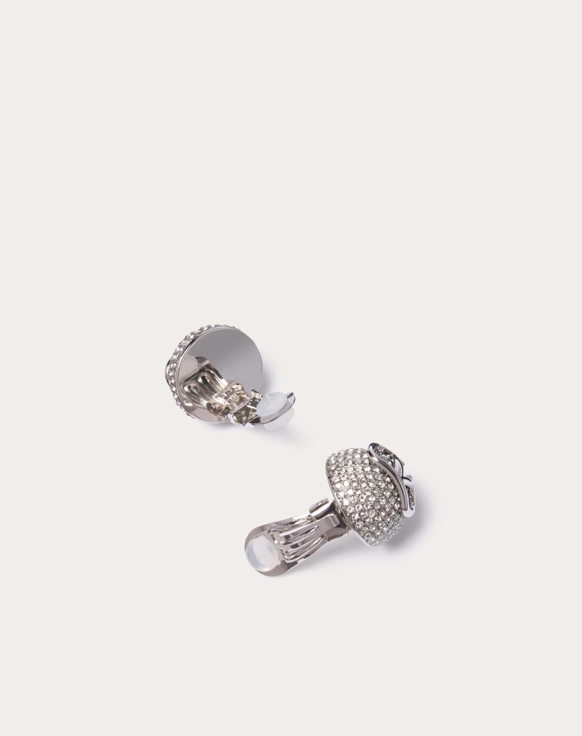 Valentino Handbags Orecchini Vlogo Signature In Metallo E Cristalli Swarovski® Per Donna In Palladio/crystal | Valentino IT