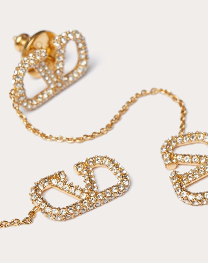 Valentino Handbags Orecchini Vlogo Signature In Metallo E Cristalli Swarovski® Per Donna In Oro | Valentino IT