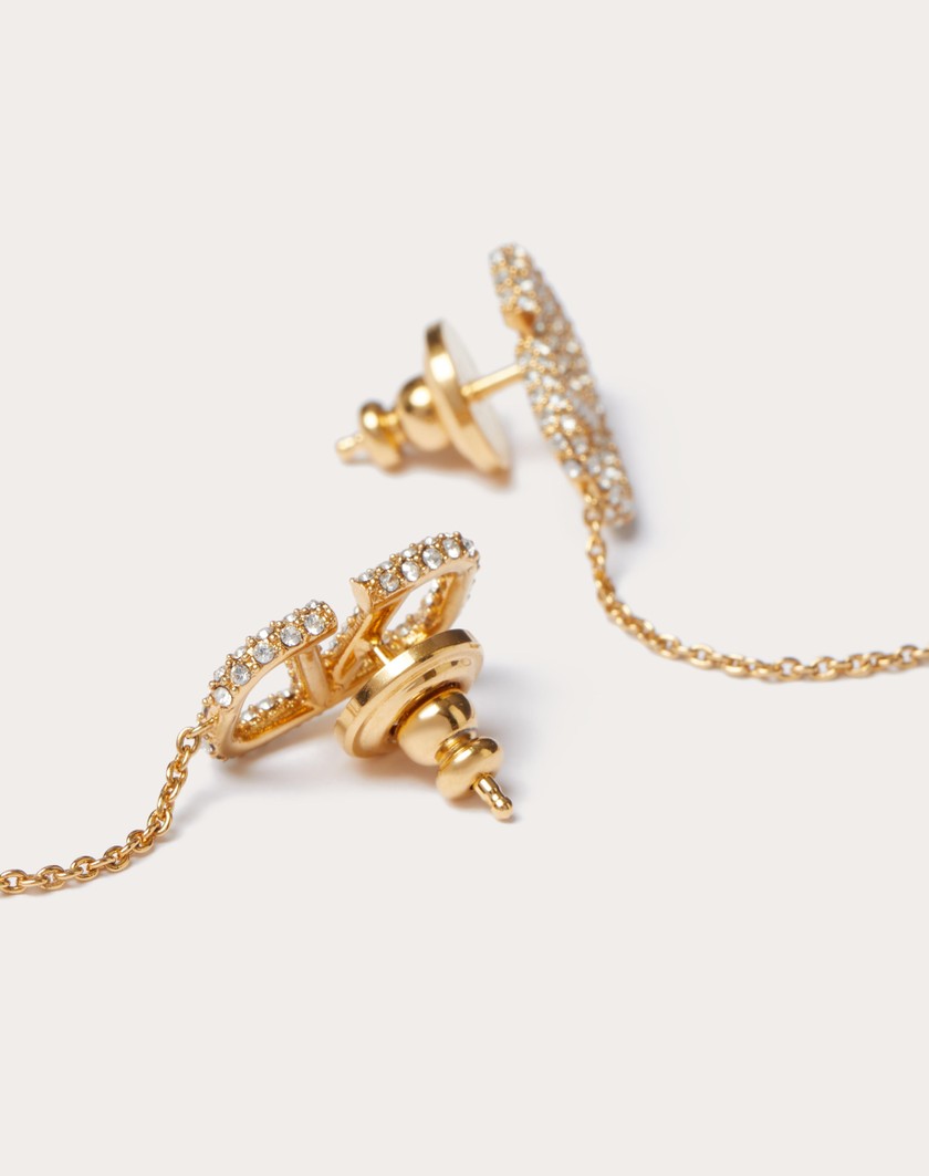 Valentino Handbags Orecchini Vlogo Signature In Metallo E Cristalli Swarovski® Per Donna In Oro | Valentino IT