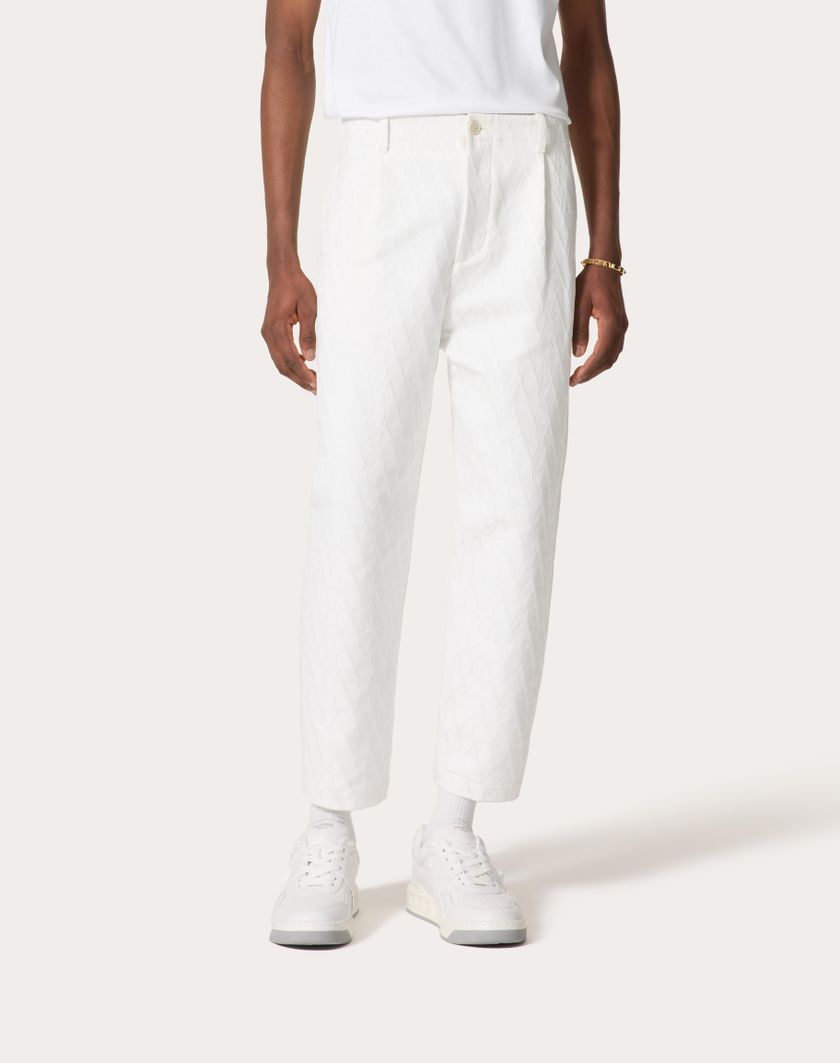 Valentino Handbags Pantalone In Canvas Di Cotone Con Motivo Toile Iconographe Per Uomo In Avorio | Valentino IT