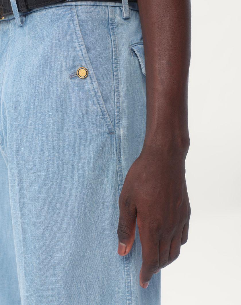 Valentino Handbags Pantalone In Denim Con Risvolto Per Uomo In Denim | Valentino IT