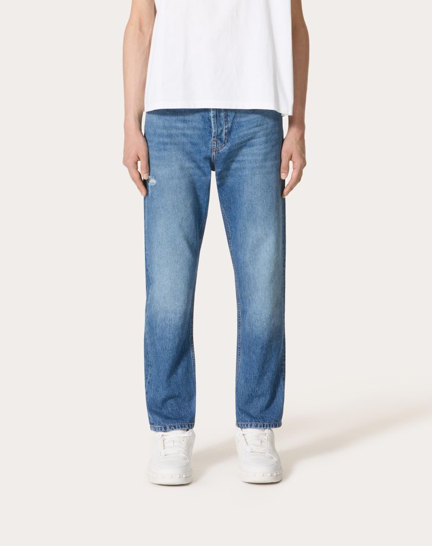 Valentino Handbags Pantalone In Denim Con Vlogo Signature Impresso Per Uomo In Denim | Valentino IT