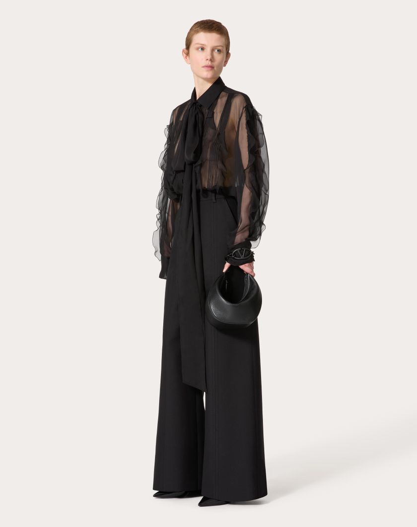 Valentino Handbags Pantalone In Double Compact Drill Per Donna In Nero | Valentino IT