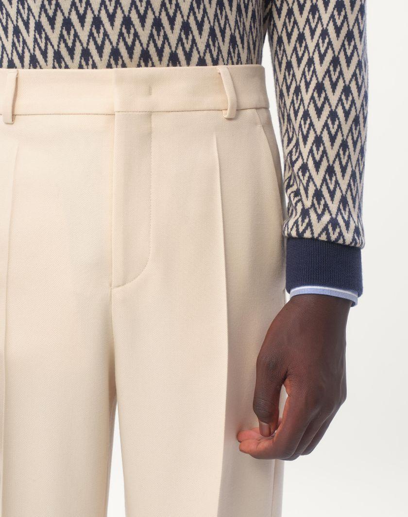 Valentino Handbags Pantalone In Gabardina Di Lana Con Risvolto Per Uomo In Burro | Valentino IT