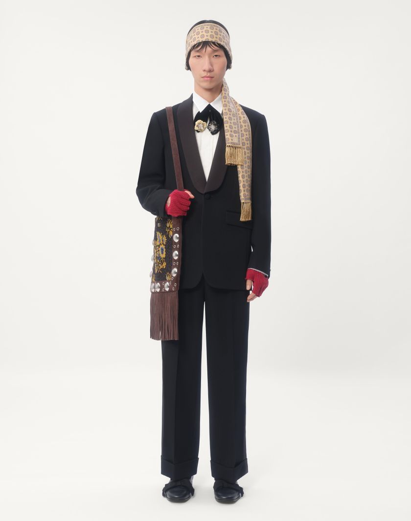 Valentino Handbags Pantalone In Lana Con Risvolto E Bande Laterali In Raso Per Uomo In Nero | Valentino IT