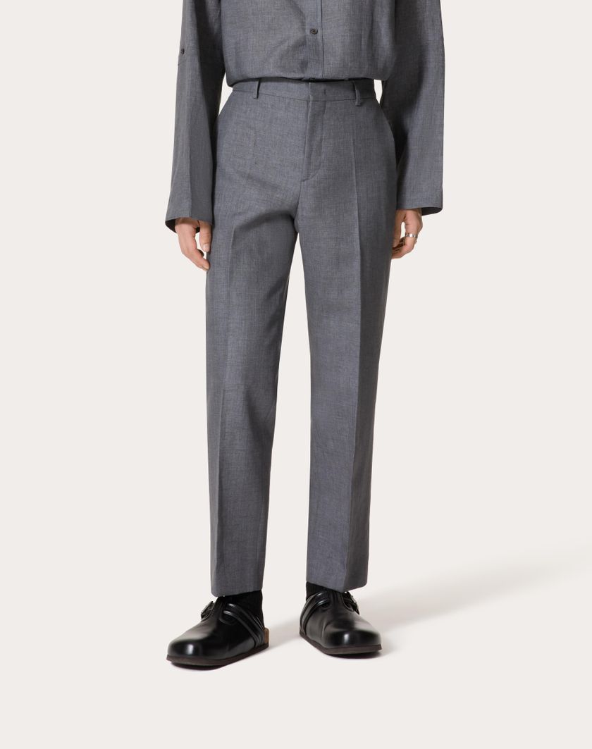Valentino Handbags Pantalone In Lino Per Uomo In Grigio Chiaro | Valentino IT