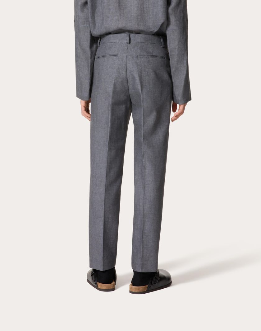 Valentino Handbags Pantalone In Lino Per Uomo In Grigio Chiaro | Valentino IT