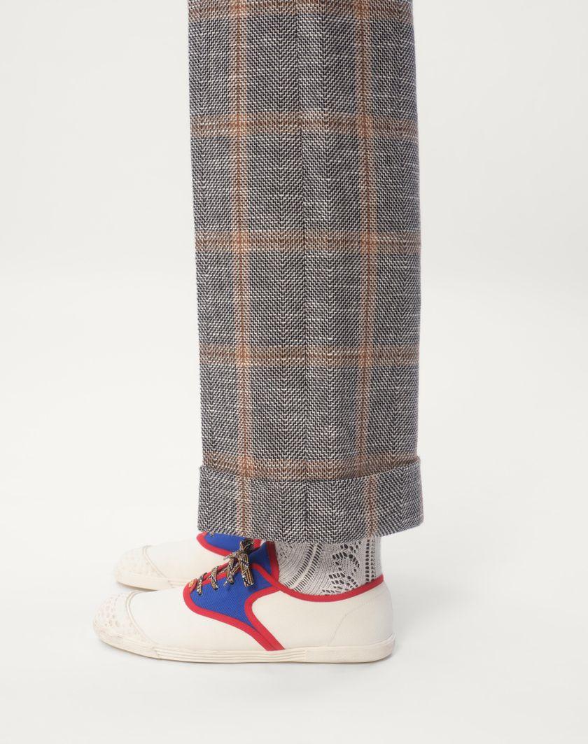 Valentino Handbags Pantalone In Misto Lana Con Risvolto Con Motivo Check Per Uomo In Avorio/cammello/nero | Valentino IT