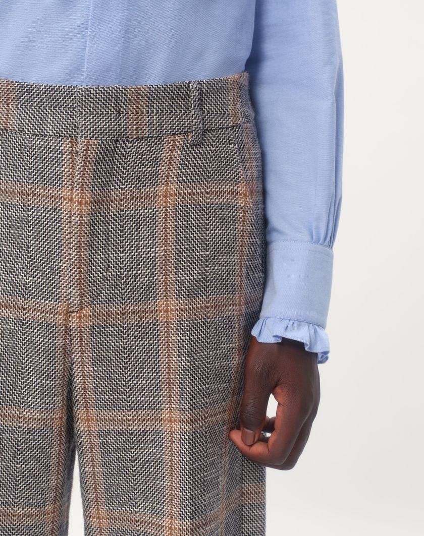 Valentino Handbags Pantalone In Misto Lana Con Risvolto Con Motivo Check Per Uomo In Avorio/cammello/nero | Valentino IT