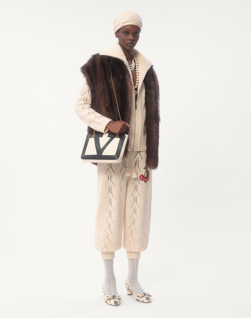 Valentino Handbags Pantaloni Di Maglia In Lana Per Donna In Avorio | Valentino IT