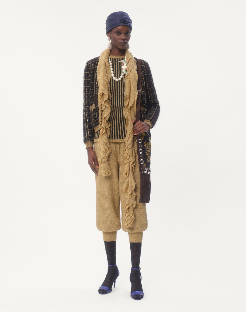 Valentino Handbags Pantaloni Di Maglia In Lurex Per Donna In Oro | Valentino IT