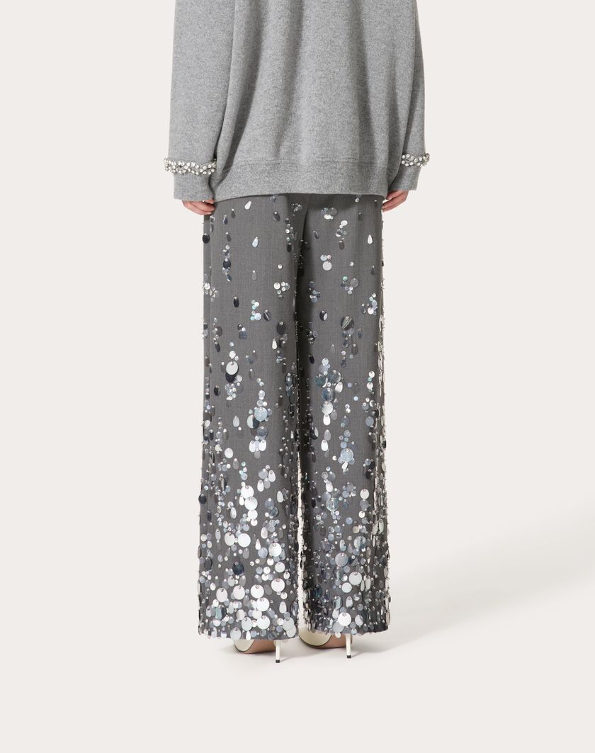 Valentino Handbags Pantaloni In Active Gabardine Ricamati Per Donna In Grigio | Valentino IT