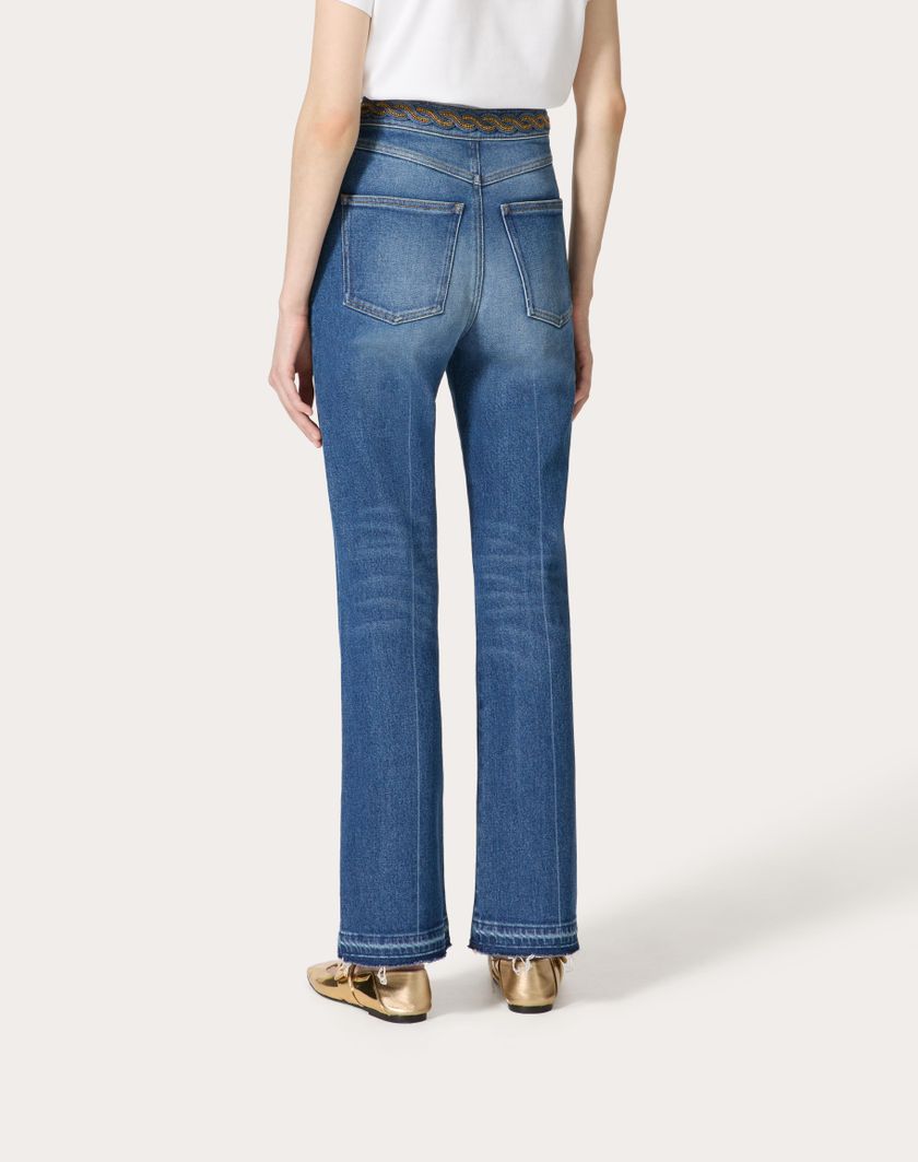 Valentino Handbags Pantaloni In Blu Medio Con Riserva Ricamati Per Donna In Denim | Valentino IT