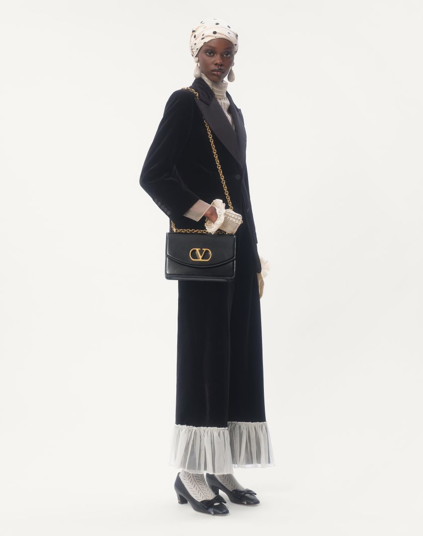 Valentino Handbags Pantaloni In Cotton Velvet Per Donna In Nero/avorio | Valentino IT