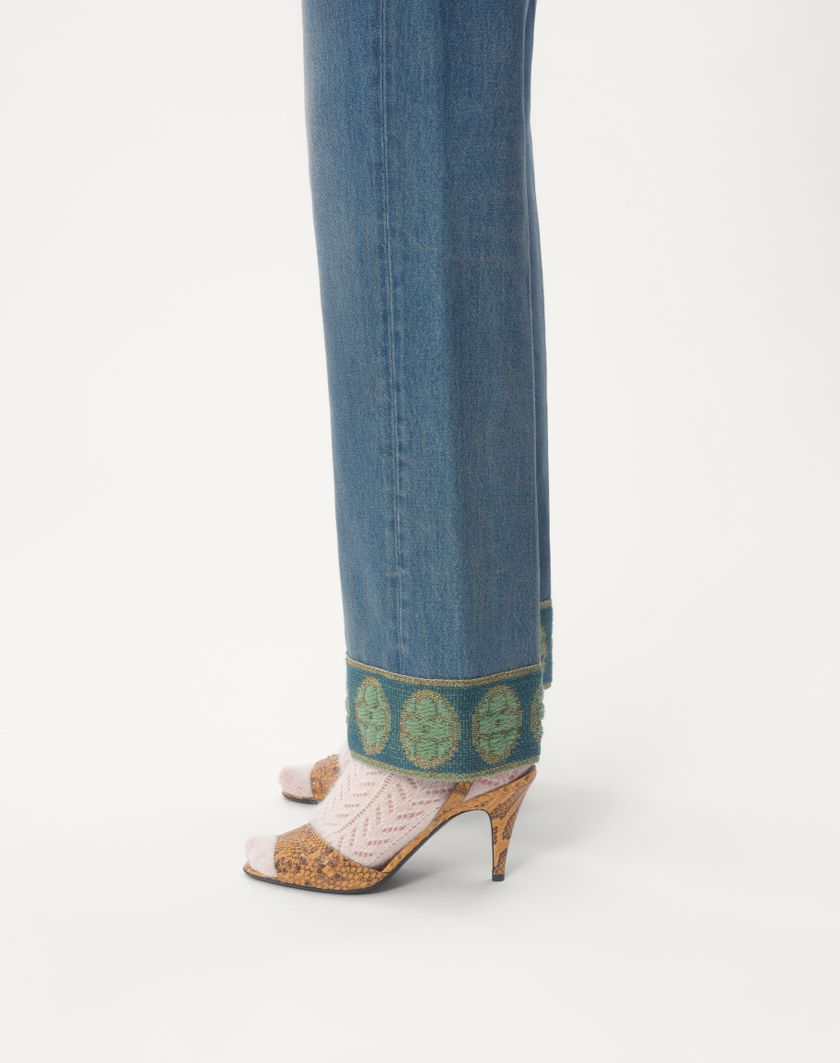 Valentino Handbags Pantaloni In Denim Con Bordi In Jacquard Per Donna In Denim | Valentino IT
