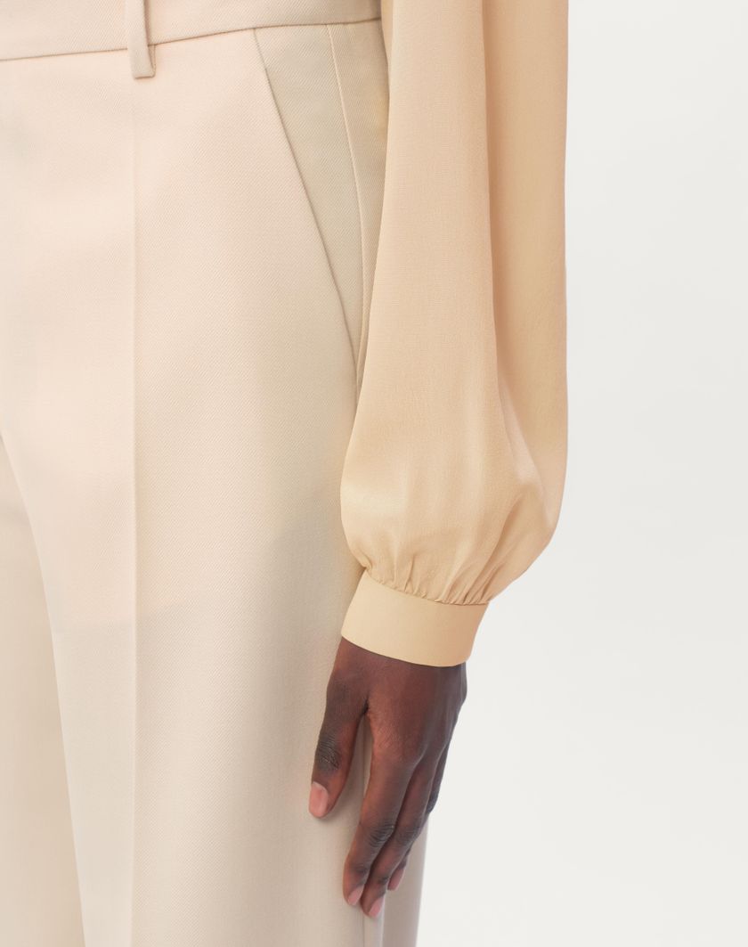 Valentino Handbags Pantaloni In Diagonal Dry Wool Per Donna In Avorio | Valentino IT