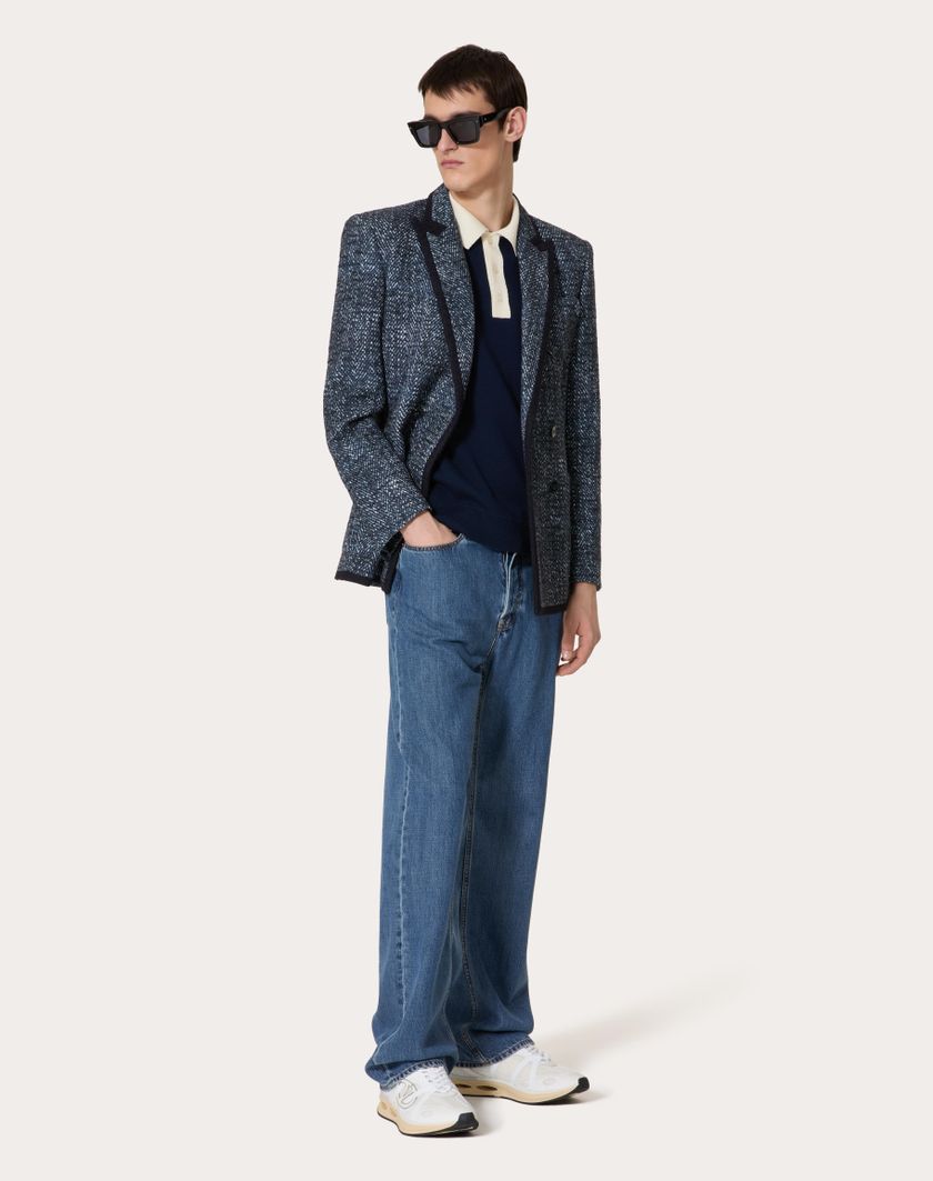 Valentino Handbags Polo In Lana Con Ricamo Vlogo Signature Per Uomo In Navy/avorio | Valentino IT