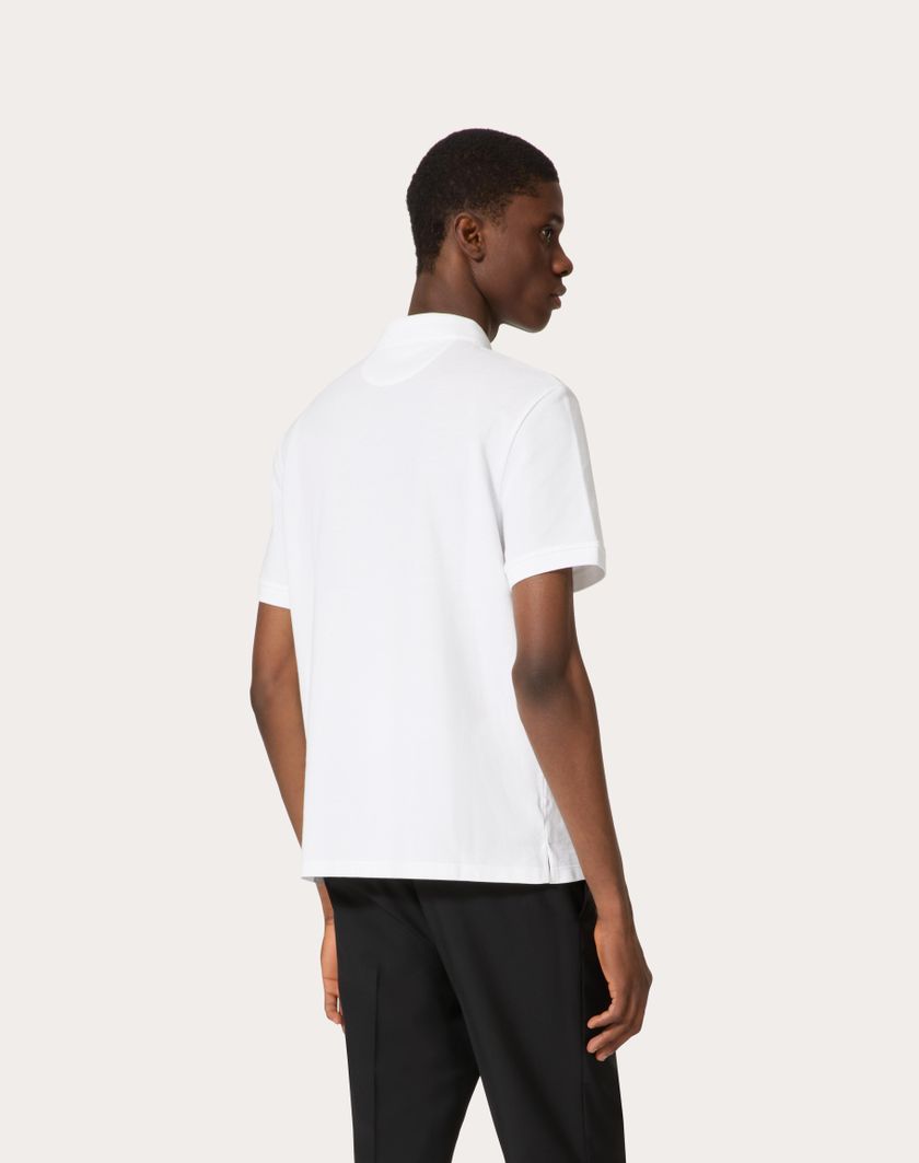 Valentino Handbags Polo In Piquet Di Cotone Con Patch Vlogo Signature Per Uomo In Nero | Valentino IT