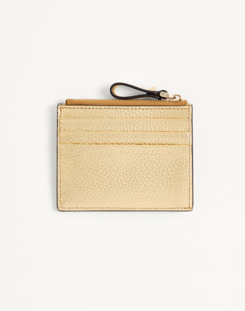 Valentino Handbags Portacarte Con Zip Rockstud In Vitello Granato Laminato Per Donna In Antique Brass | Valentino IT