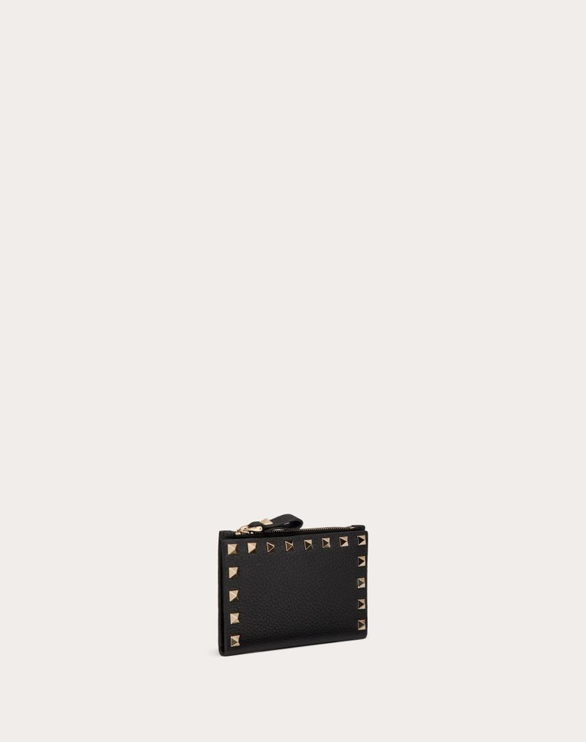 Valentino Handbags Portacarte Con Zip Rockstud In Vitello Granato Per Donna In Rosso V. | Valentino IT