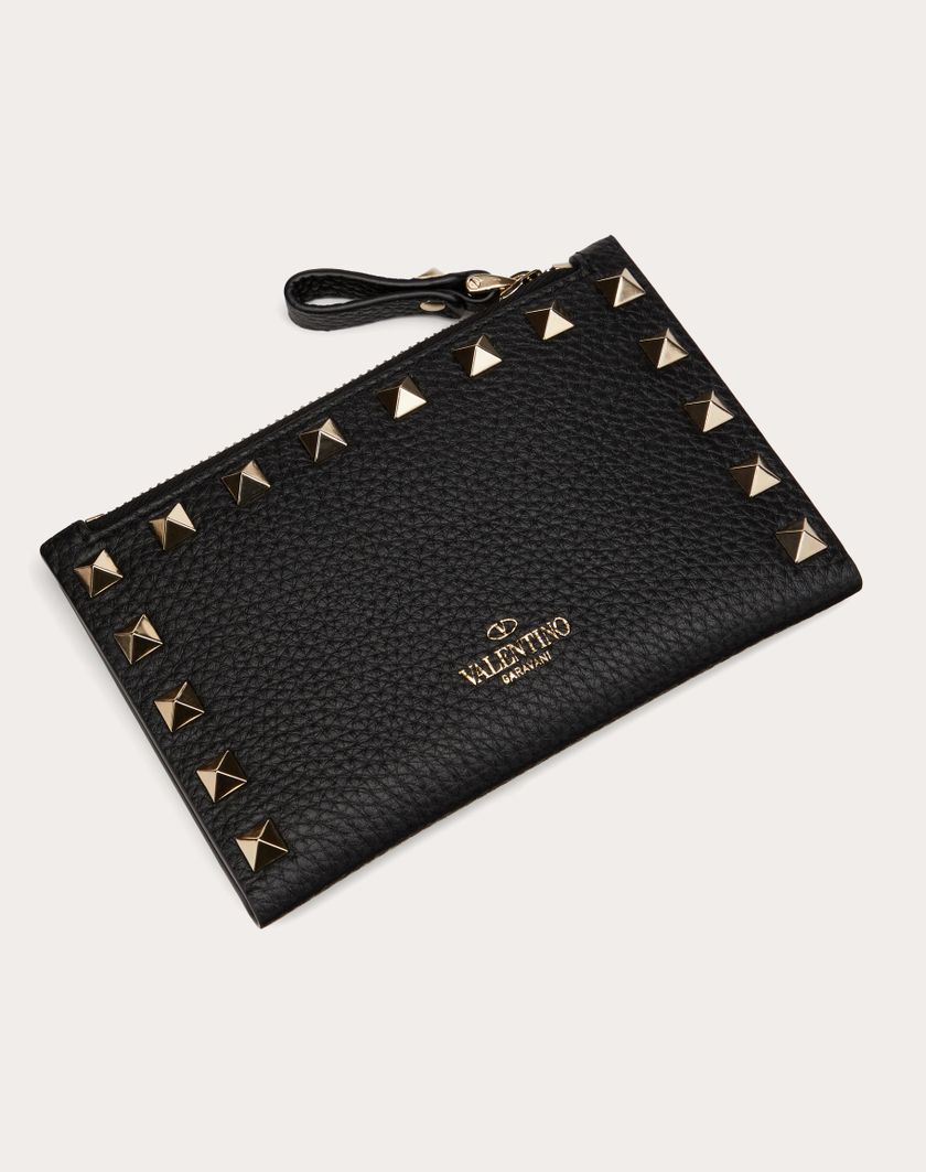 Valentino Handbags Portacarte Con Zip Rockstud In Vitello Granato Per Donna In Nero | Valentino IT