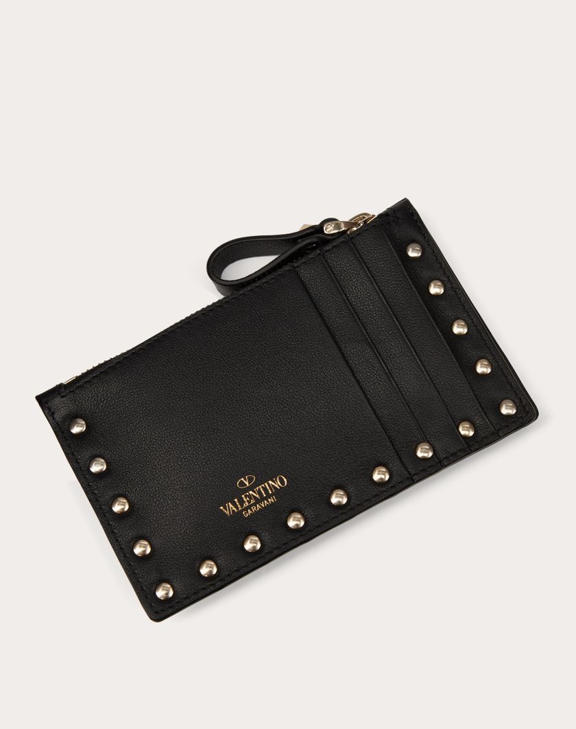 Valentino Handbags Portacarte Con Zip Rockstud In Vitello Per Donna In Nero | Valentino IT