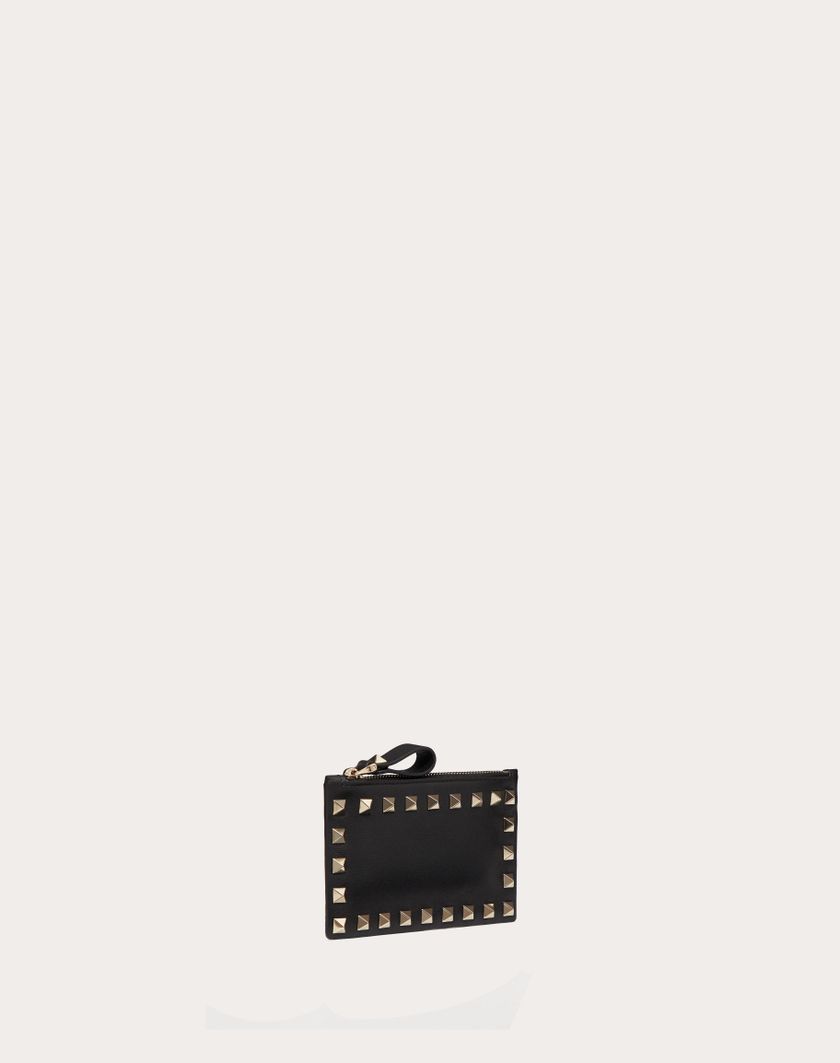Valentino Handbags Portacarte Con Zip Rockstud In Vitello Per Donna In Poudre | Valentino IT
