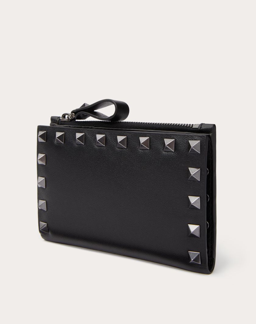 Valentino Handbags Portacarte Con Zip Rockstud In Vitello Per Donna In Nero | Valentino IT