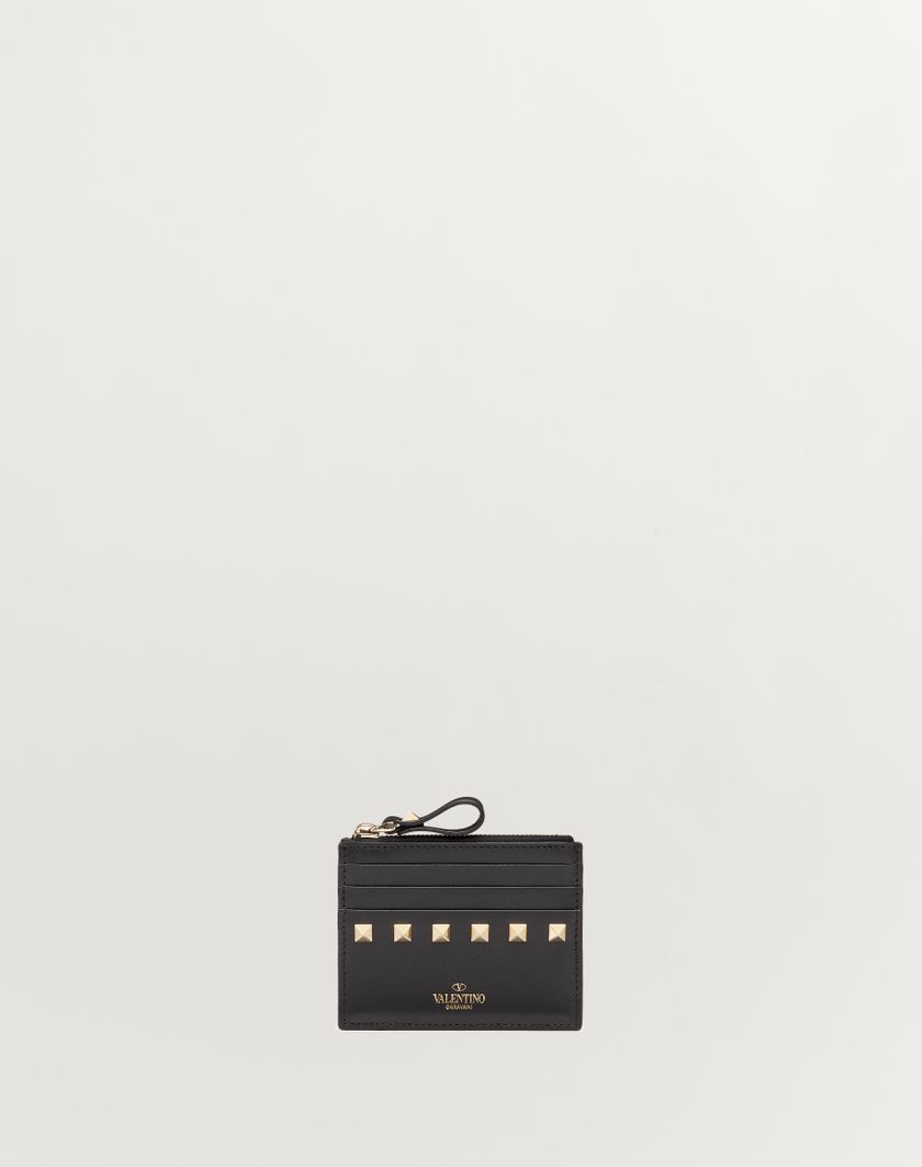 Valentino Handbags Portacarte Rockstud In Vitello Con Zip per Donna in Poudre | Valentino IT