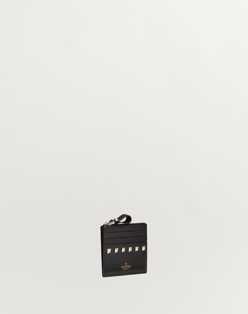 Valentino Handbags Portacarte Rockstud In Vitello Con Zip Per Donna In Azzurro | Valentino IT