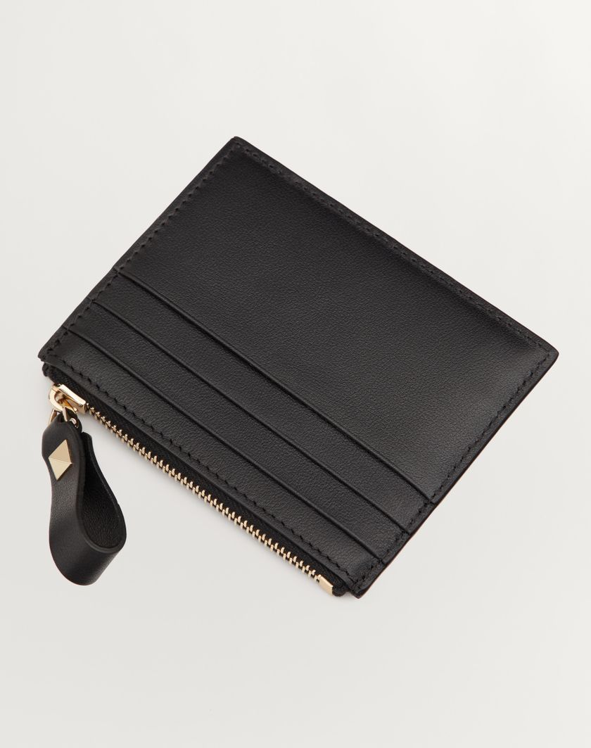 Valentino Handbags Portacarte Rockstud In Vitello Con Zip Per Donna In Nero | Valentino IT
