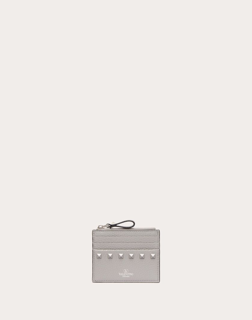 Valentino Handbags Portacarte Rockstud In Vitello Granato Con Zip per Donna in Grigio | Valentino IT