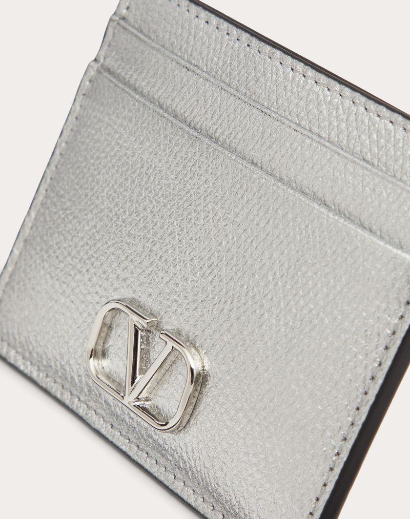 Valentino Handbags Portacarte Vlogo Signature In Vitello Granato Metallizzato Per Donna In Argento | Valentino IT