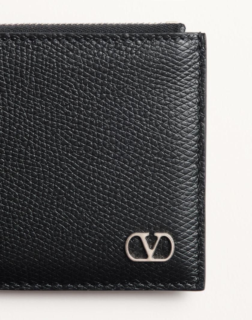 Valentino Handbags Portacarte Vlogo Signature In Vitello Granato Per Uomo In Nero | Valentino IT