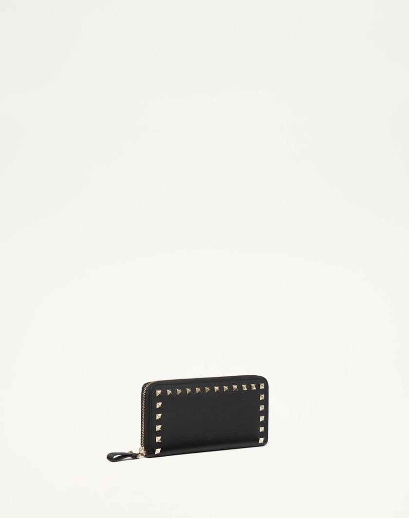 Valentino Handbags Portafoglio Con Zip Rockstud In Vitello Granato Per Donna In Nero | Valentino IT
