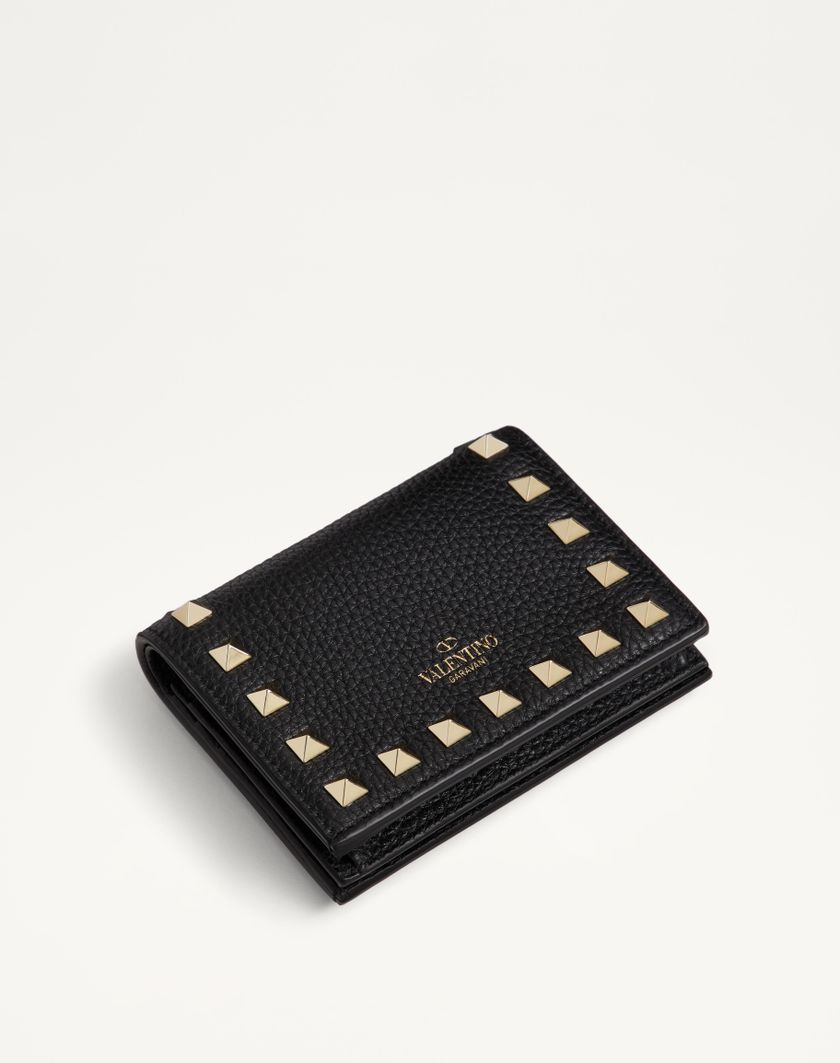 Valentino Handbags Portafoglio Piccolo Rockstud In Vitello Granato Per Donna In Nero | Valentino IT