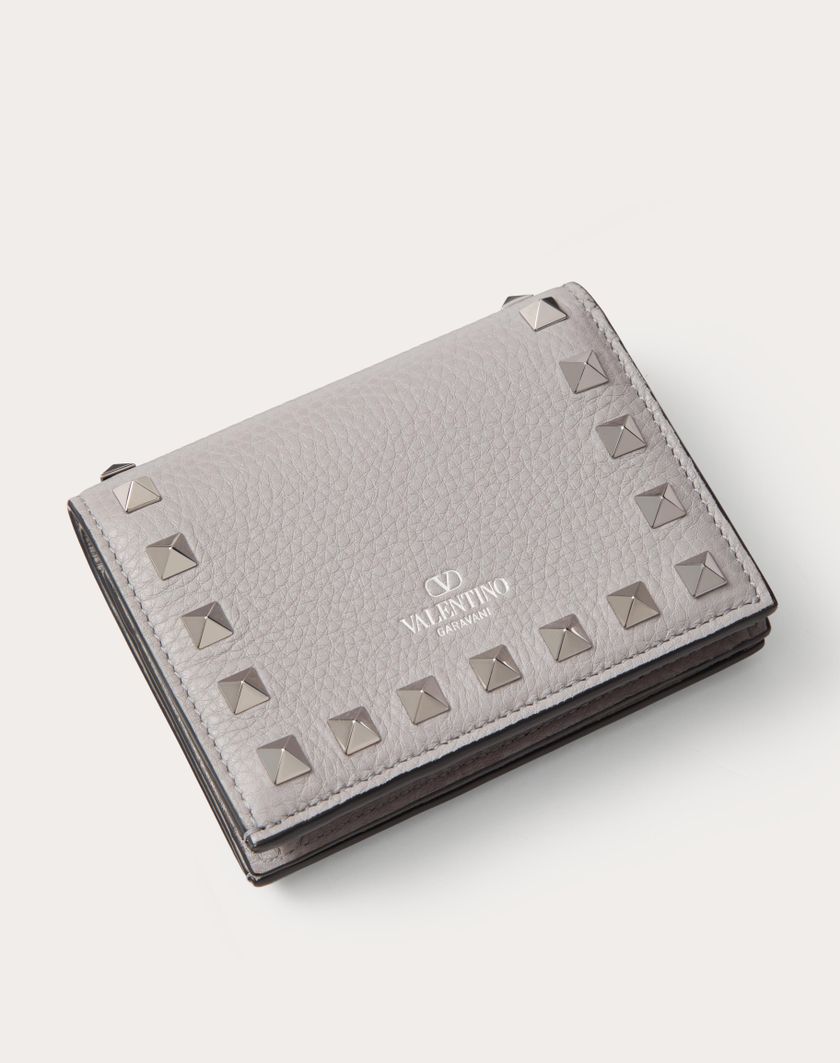 Valentino Handbags Portafoglio Piccolo Rockstud In Vitello Granato Per Donna In Grigio | Valentino IT