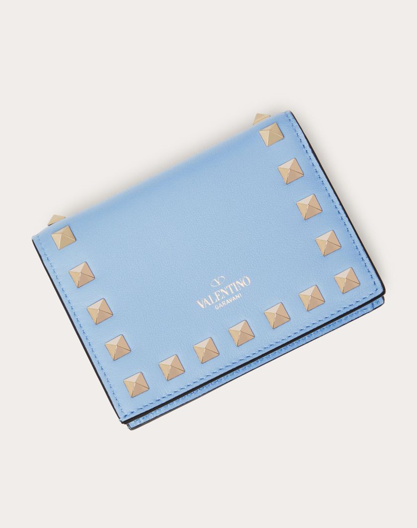 Valentino Handbags Portafoglio Piccolo Rockstud In Vitello Per Donna In Azzurro | Valentino IT
