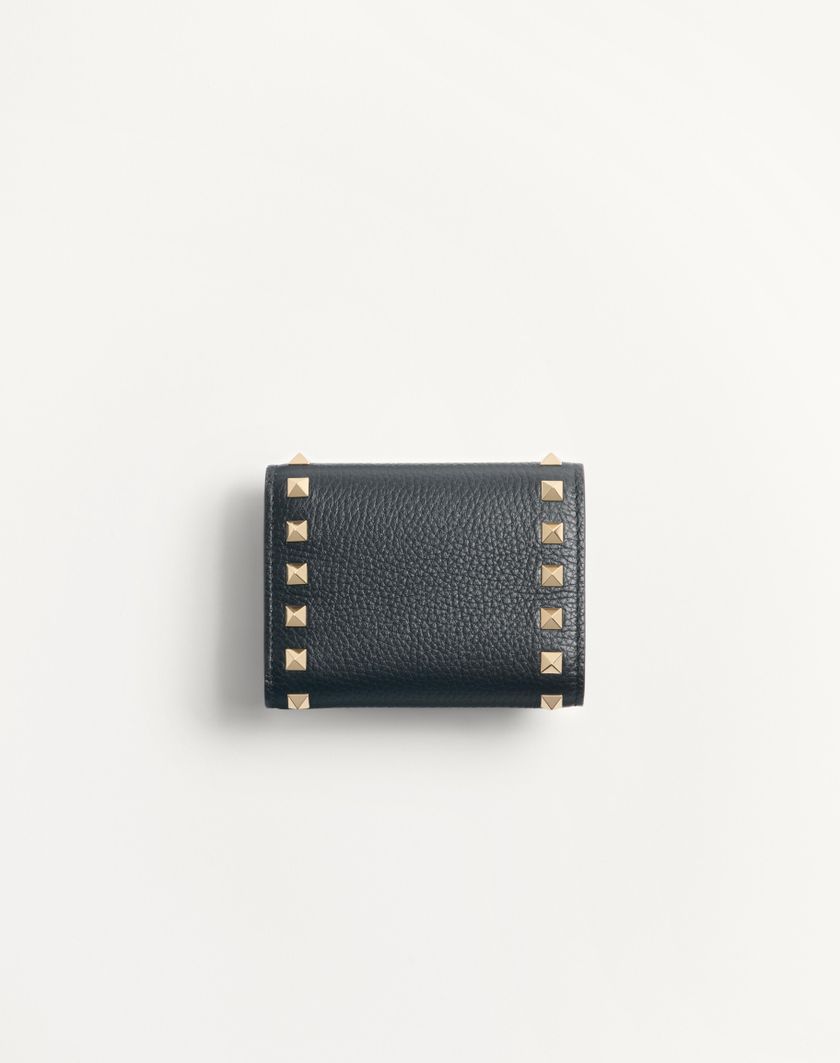 Valentino Handbags Portafoglio Trifold Rockstud In Vitello Granato Per Donna In Nero | Valentino IT