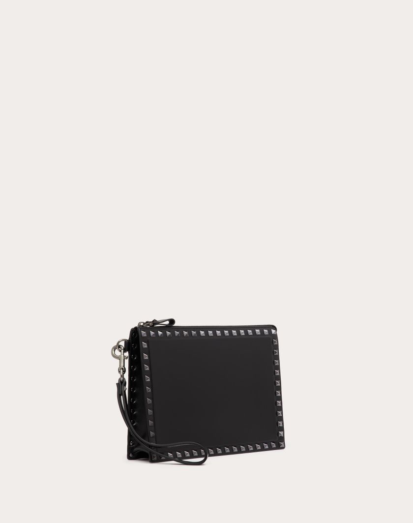 Valentino Handbags Pouch Rockstud In Vitello Per Uomo In Nero | Valentino IT