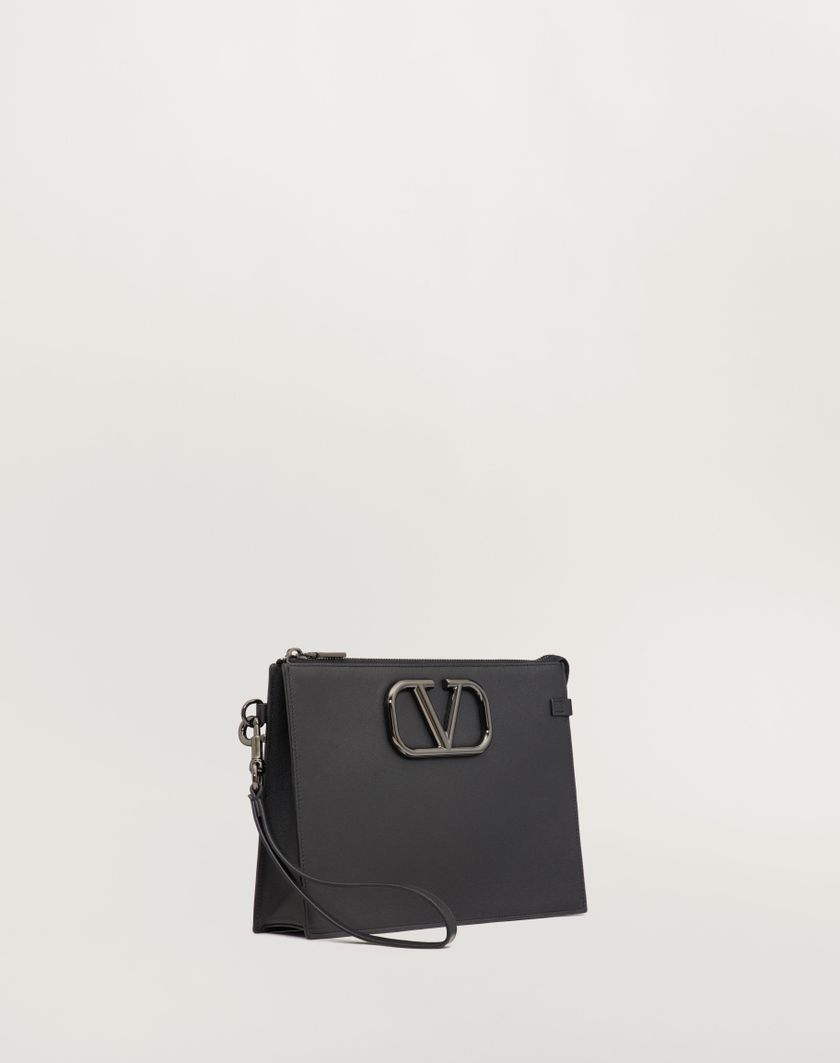 Valentino Handbags Pouch Vlogo Signature In Vitello Per Uomo In Nero | Valentino IT