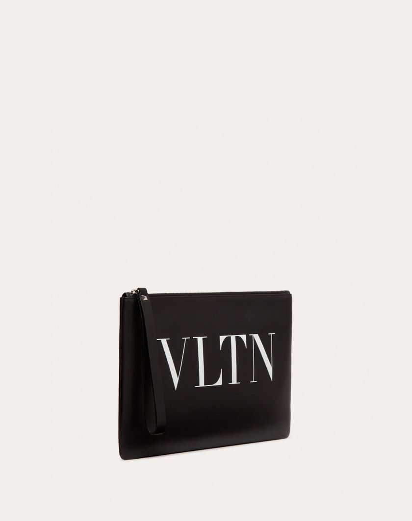 Valentino Handbags Pouch Vltn In Vitello Per Uomo In Nero/bianco | Valentino IT