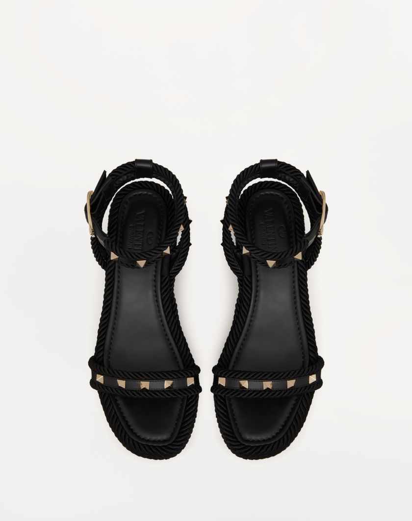 Valentino Handbags Sandalo Flatform Rockstud In Vitello 45mm Per Donna In Nero | Valentino IT