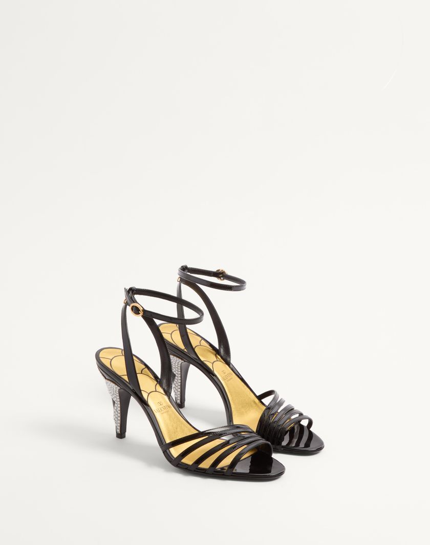 Valentino Handbags Sandalo Ladycrush In Vernice Con Cristalli 85mm Per Donna In Nero/silver | Valentino IT