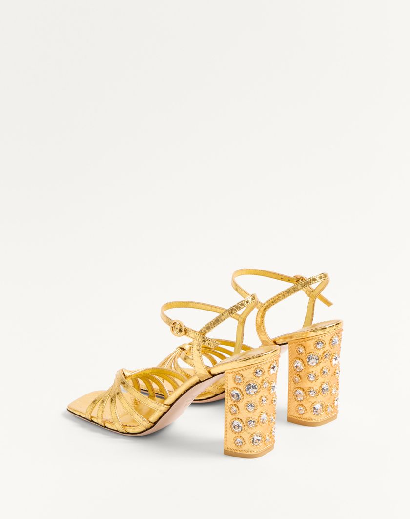 Valentino Handbags Sandalo Preshoes In Ayers Laminato Con Cristalli 90mm Per Donna In Oro/crystal | Valentino IT