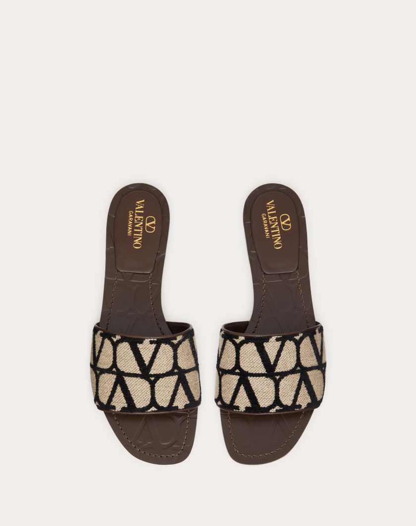 Valentino Handbags Sandalo Slide In Toile Iconographe Per Donna In Beige/nero | Valentino IT