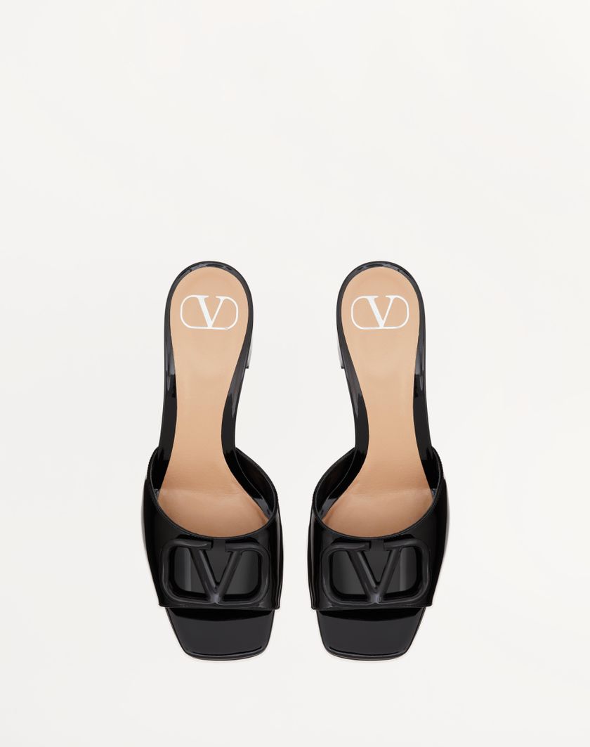 Valentino Handbags Sandalo Slide Vlogo Signature In Vernice 60mm Per Donna In Nero | Valentino IT