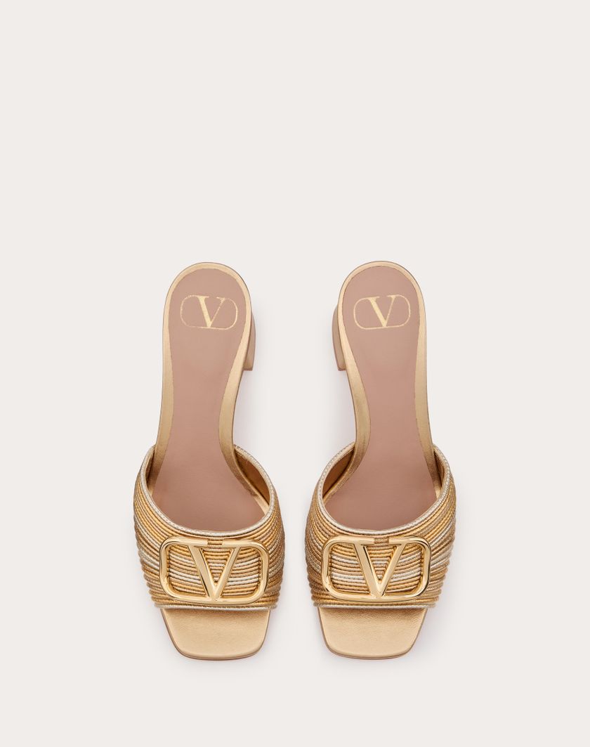 Valentino Handbags Sandalo Slide Vlogo Signature Metallizzato Con Ricamo Cornely 60mm Per Donna In Oro | Valentino IT